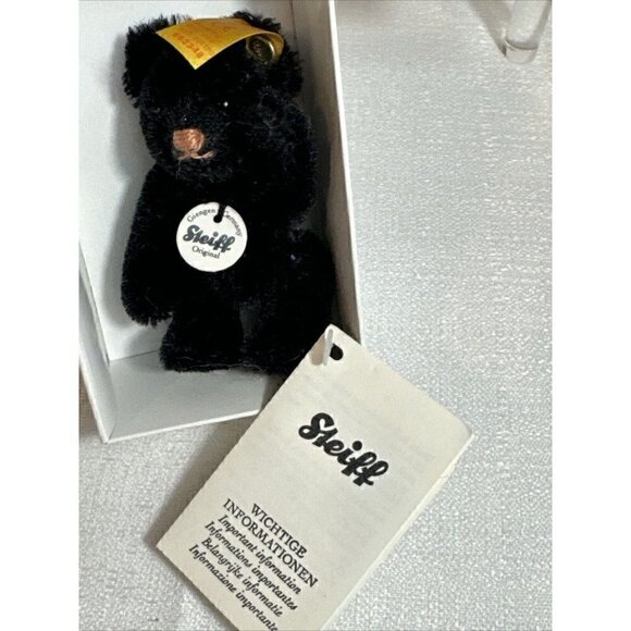 Steiff Original Teddy Bear Black Mohair 10cm ID Button‎ Tags Historic Mini 2008